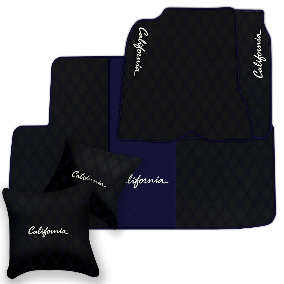 Black Leather Floor Mats for Ferrari California (2008-2014) with Double Diamond Pattern | Full Set Option