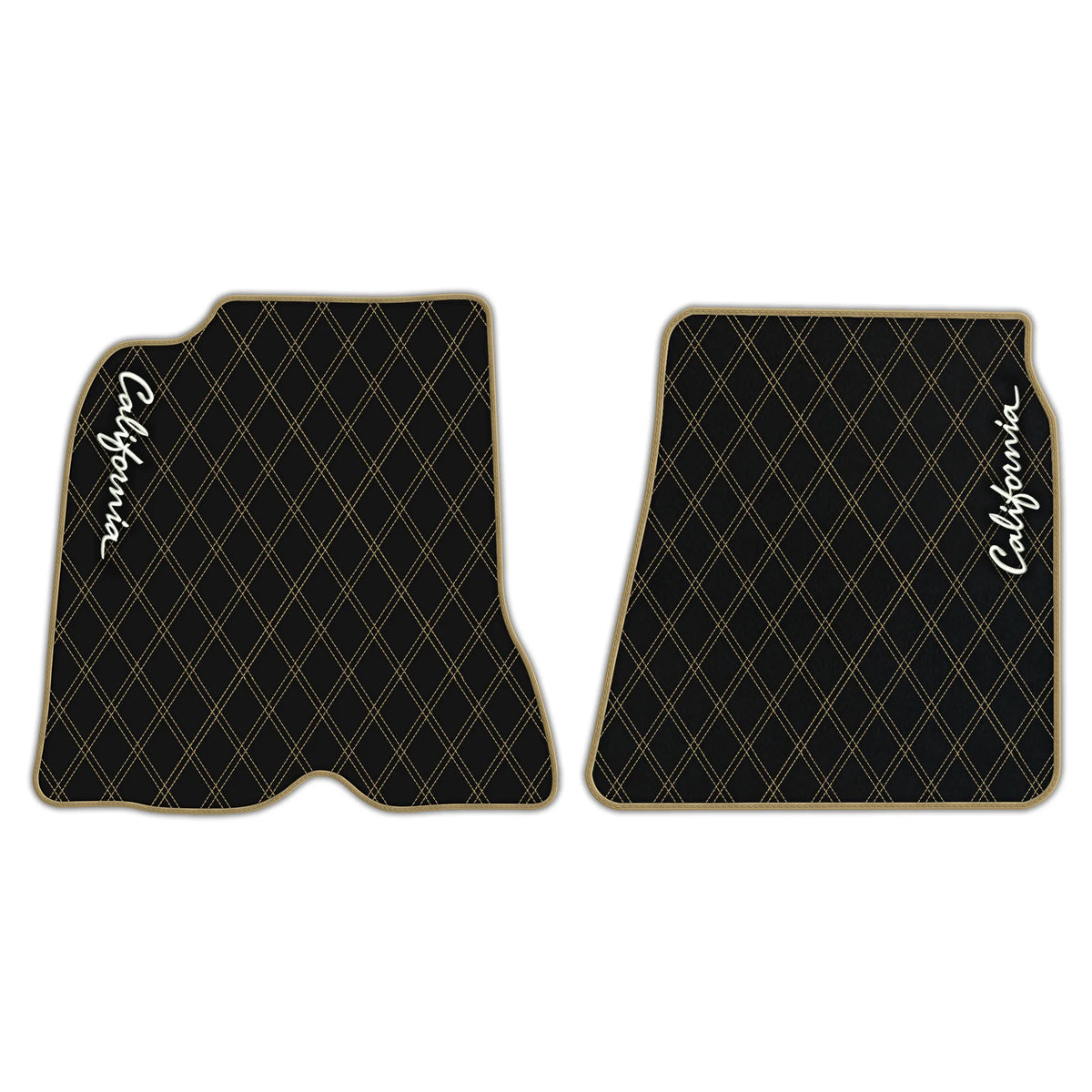 Black Leather Floor Mats for Ferrari California (2008-2014) with Double Diamond Pattern | Full Set Option