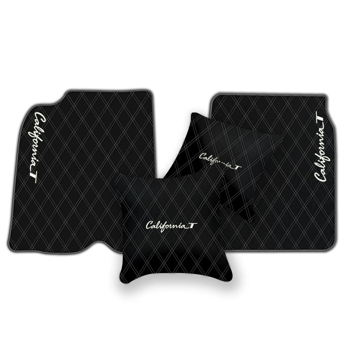 Black Leather Floor Mats for Ferrari California T (2015-2018) with Double Diamond Pattern | Full Set Option