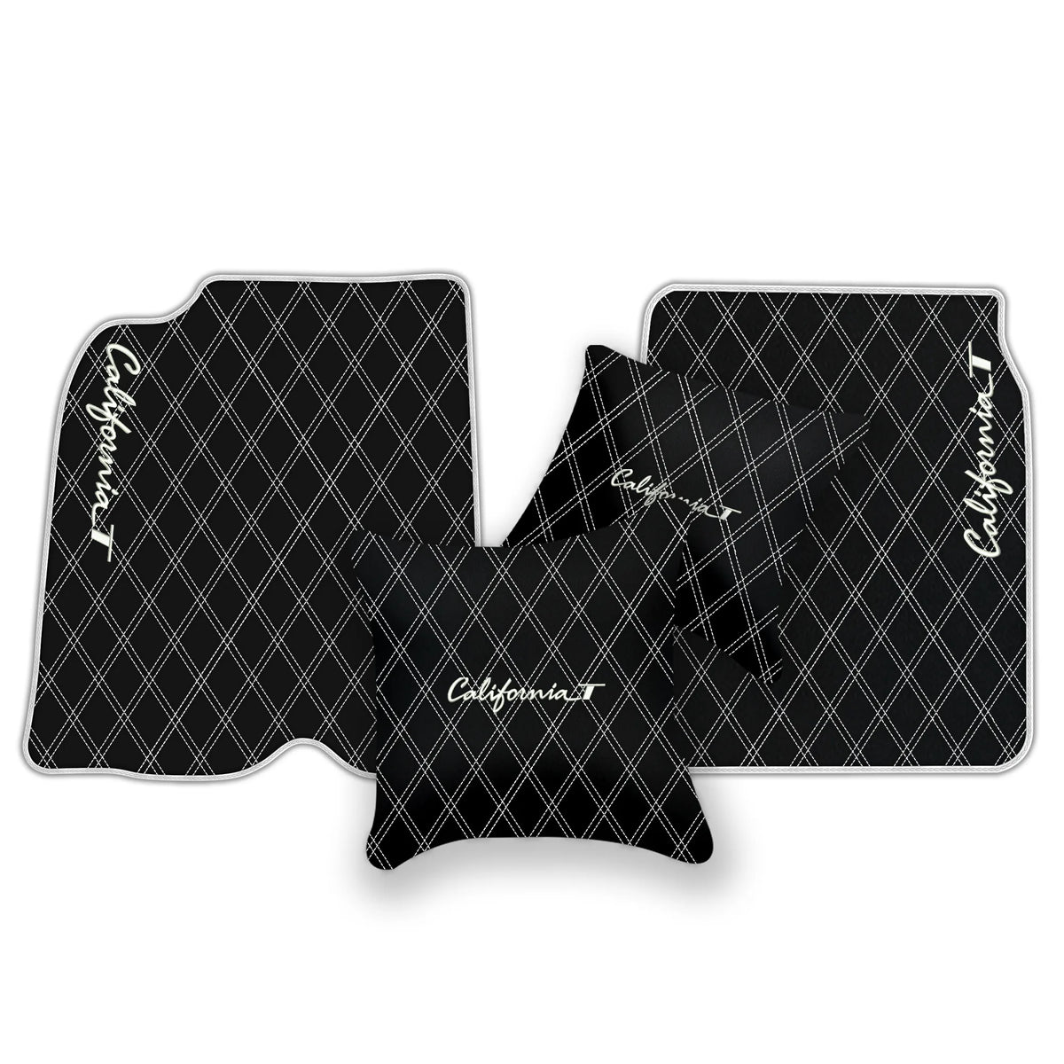 Black Leather Floor Mats for Ferrari California T (2015-2018) with Double Diamond Pattern | Full Set Option