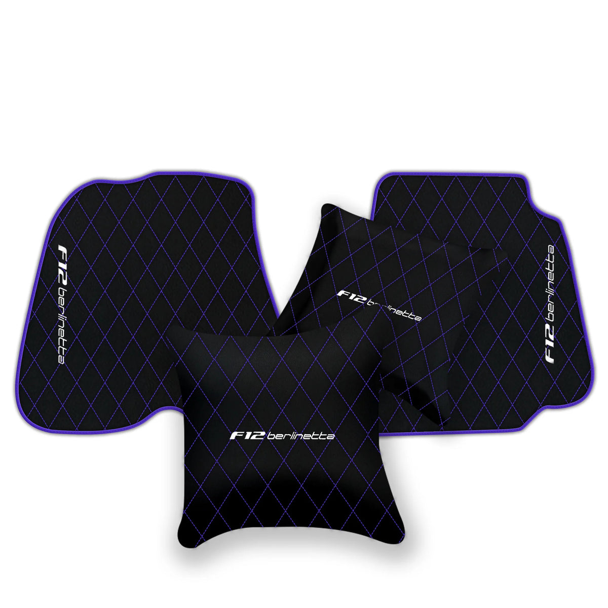 Black Leather Floor Mats for Ferrari F12 Berlinetta (2012-2022) with Single Diamond Pattern | Full Set Option