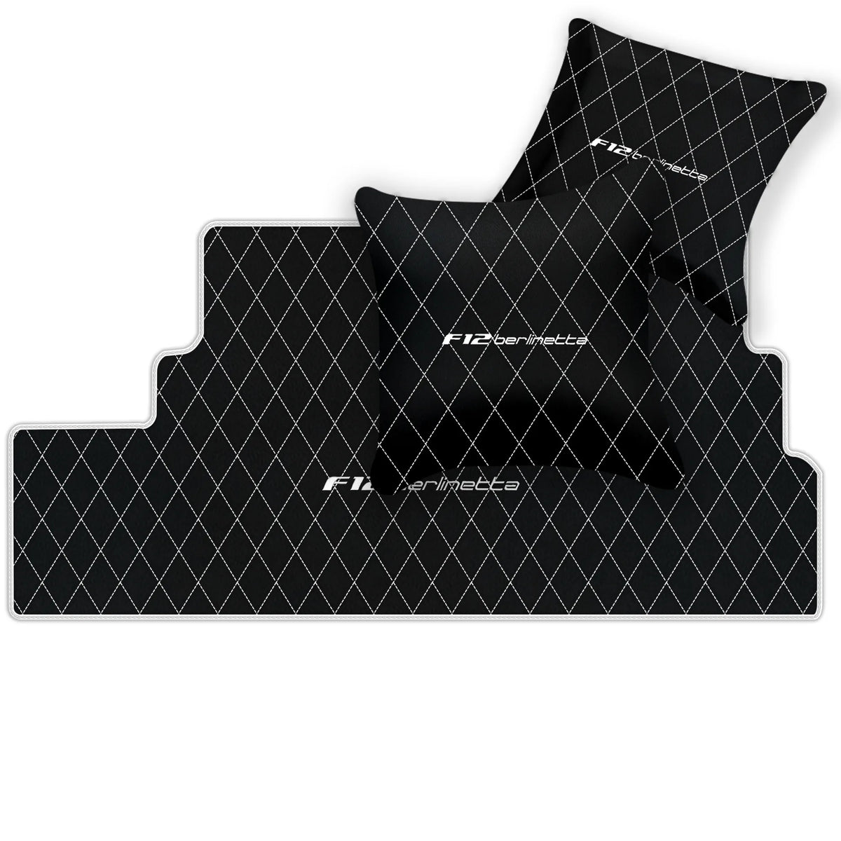 Black Leather Floor Mats for Ferrari F12 Berlinetta (2012-2022) with Single Diamond Pattern | Full Set Option