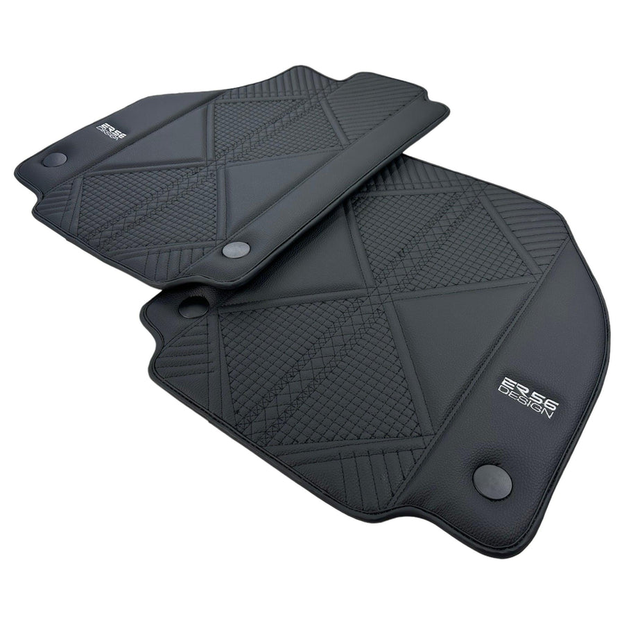 Black Leather Floor Mats For Ferrari F8 Spider (2019-2023) ER56 Design - AutoWin