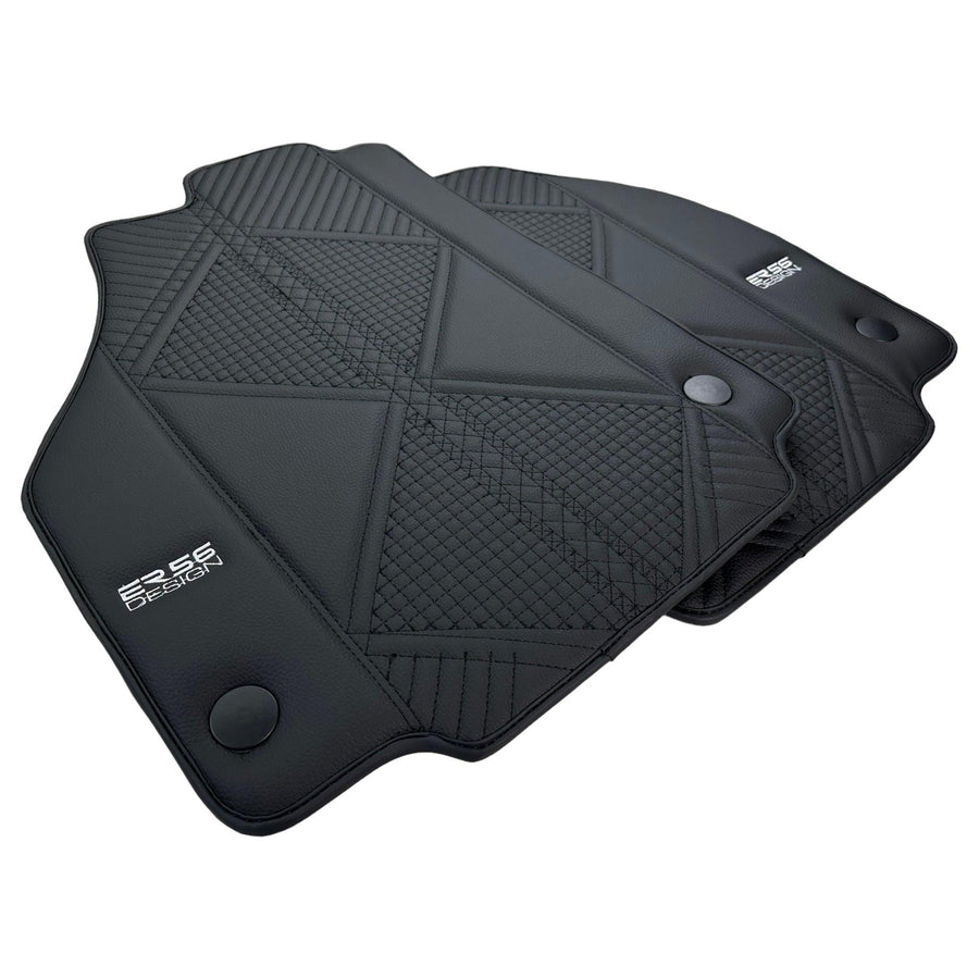 Black Leather Floor Mats For Ferrari F8 Tributo 2019-2022 ER56 Design - AutoWin