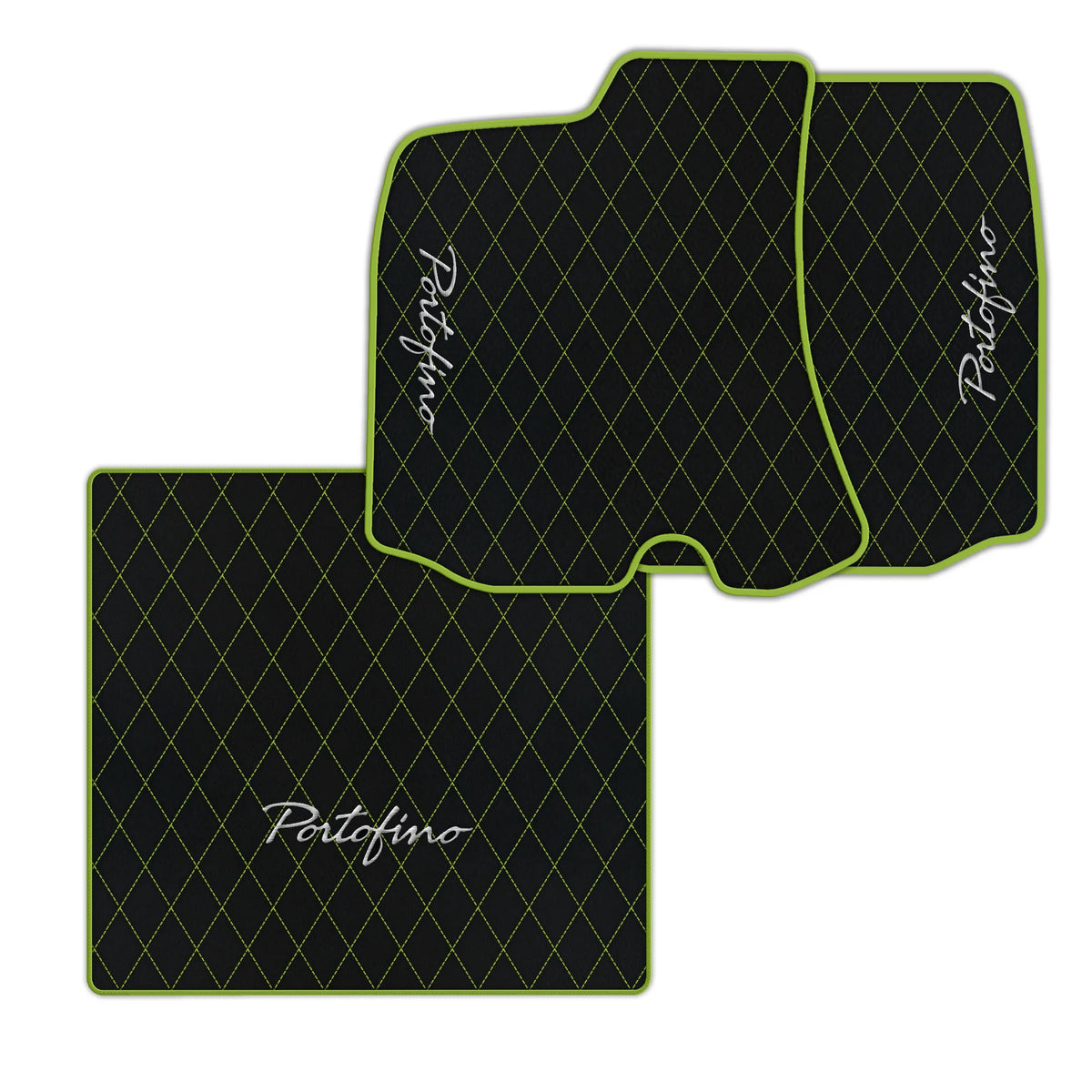 Black Leather Floor Mats for Ferrari Portofino (2018-2023) with Single Diamond Pattern | Full Set Option