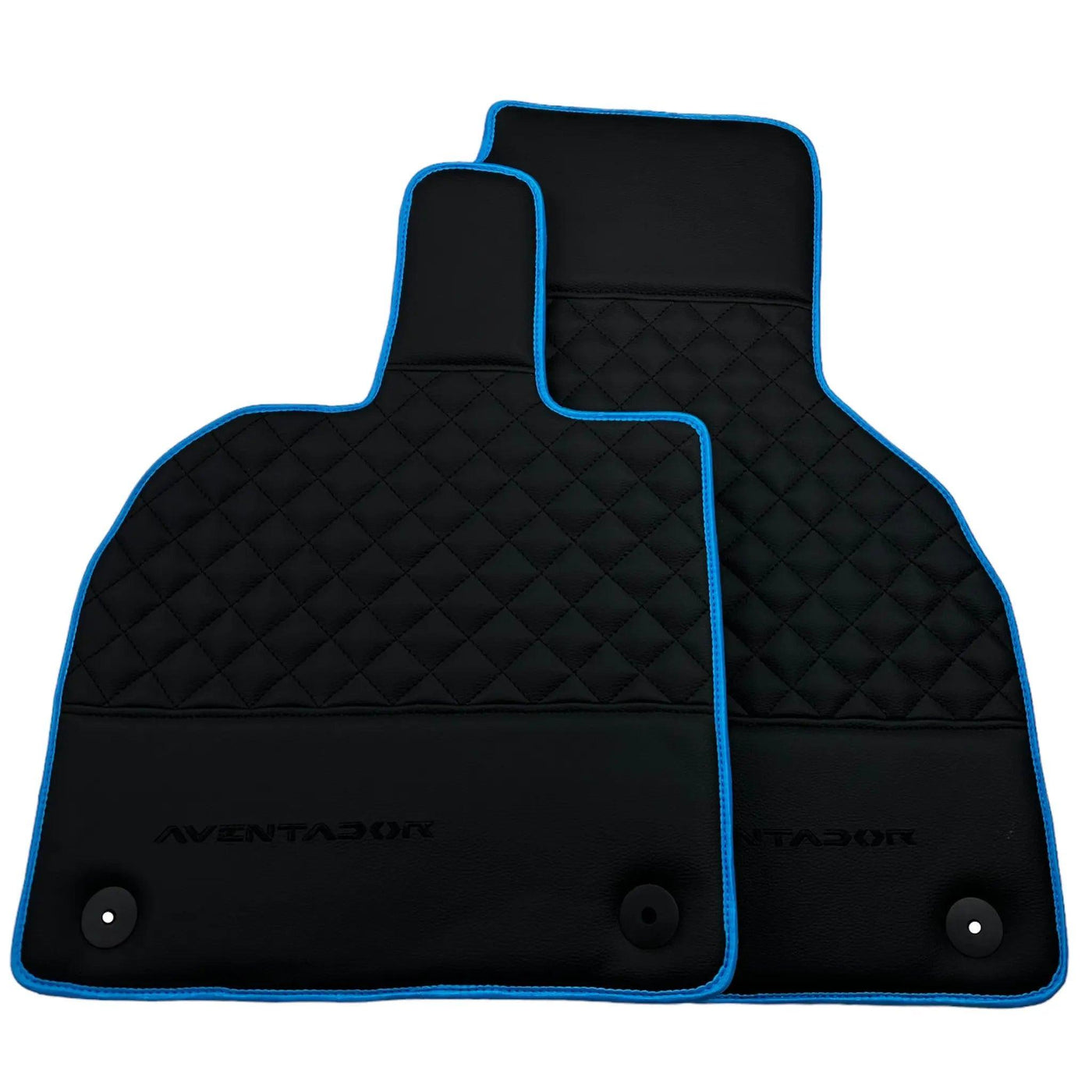 Black Leather Floor Mats For Lamborghini Aventador with Blue Trim - AutoWin