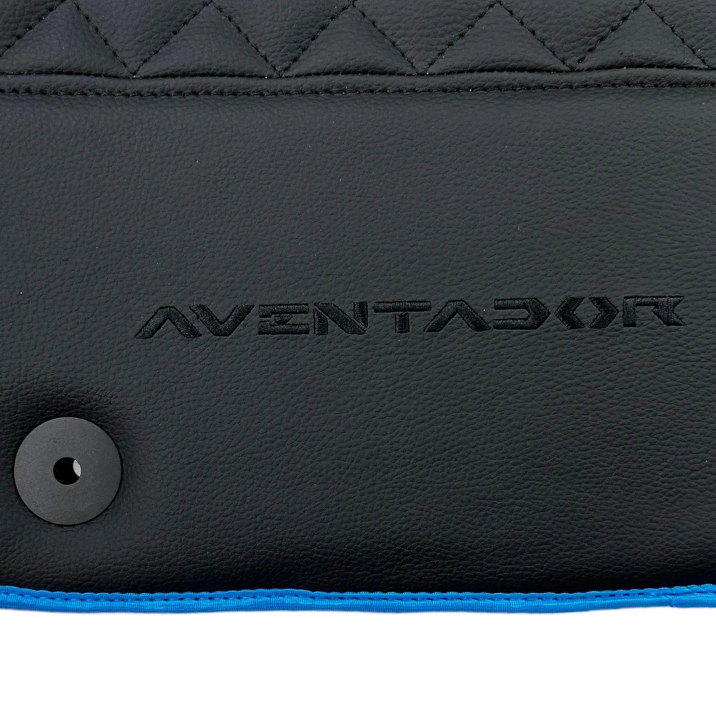 Black Leather Floor Mats For Lamborghini Aventador with Blue Trim - AutoWin