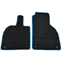 Black Leather Floor Mats For Lamborghini Aventador with Blue Trim - AutoWin