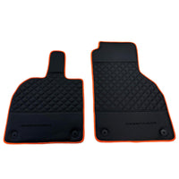 Black Leather Floor Mats For Lamborghini Aventador with Orange Trim - AutoWin