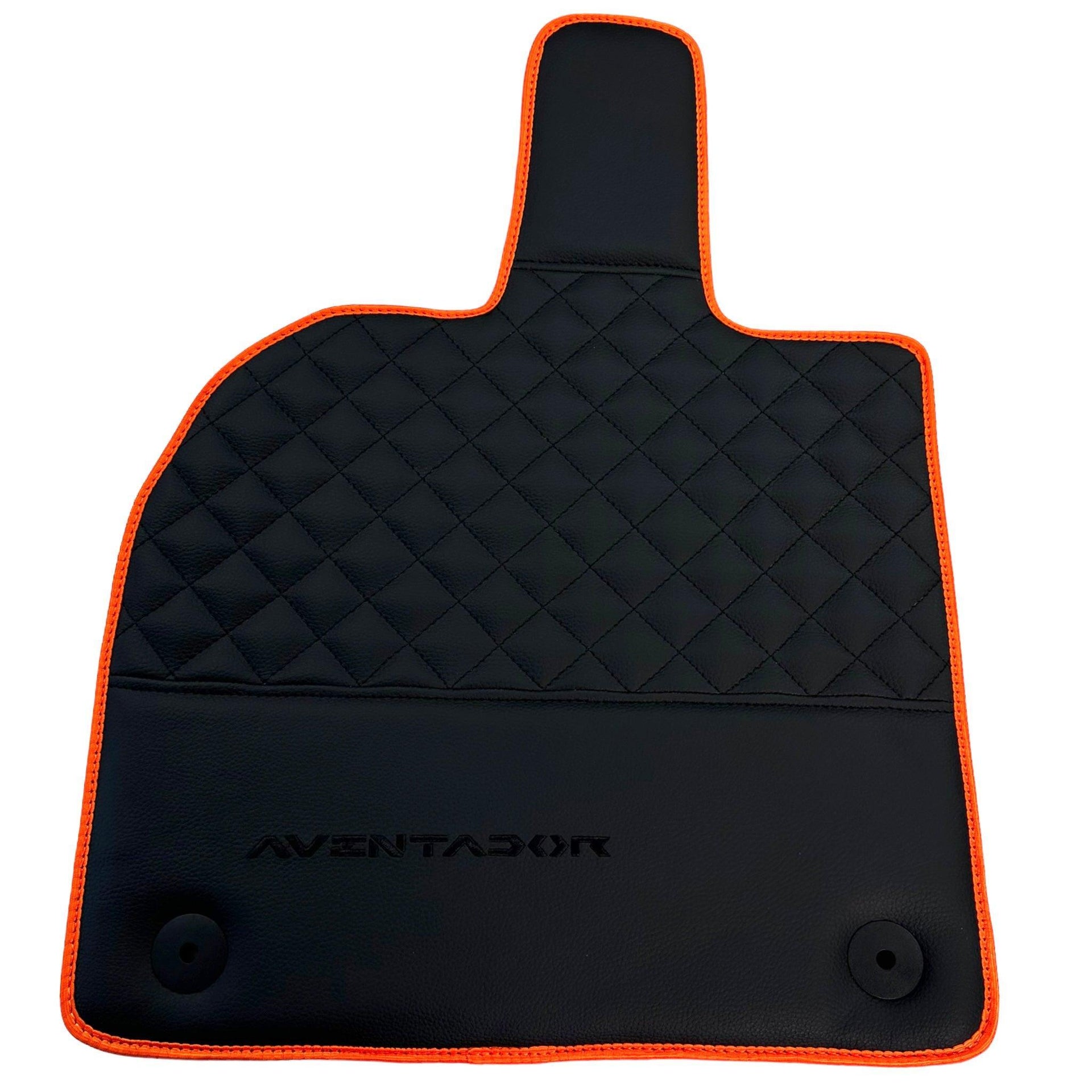 Black Leather Floor Mats For Lamborghini Aventador with Orange Trim - AutoWin