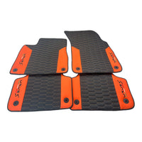 Black Leather Floor Mats For Lamborghini Urus S With Orange Nappa Leather - AutoWin
