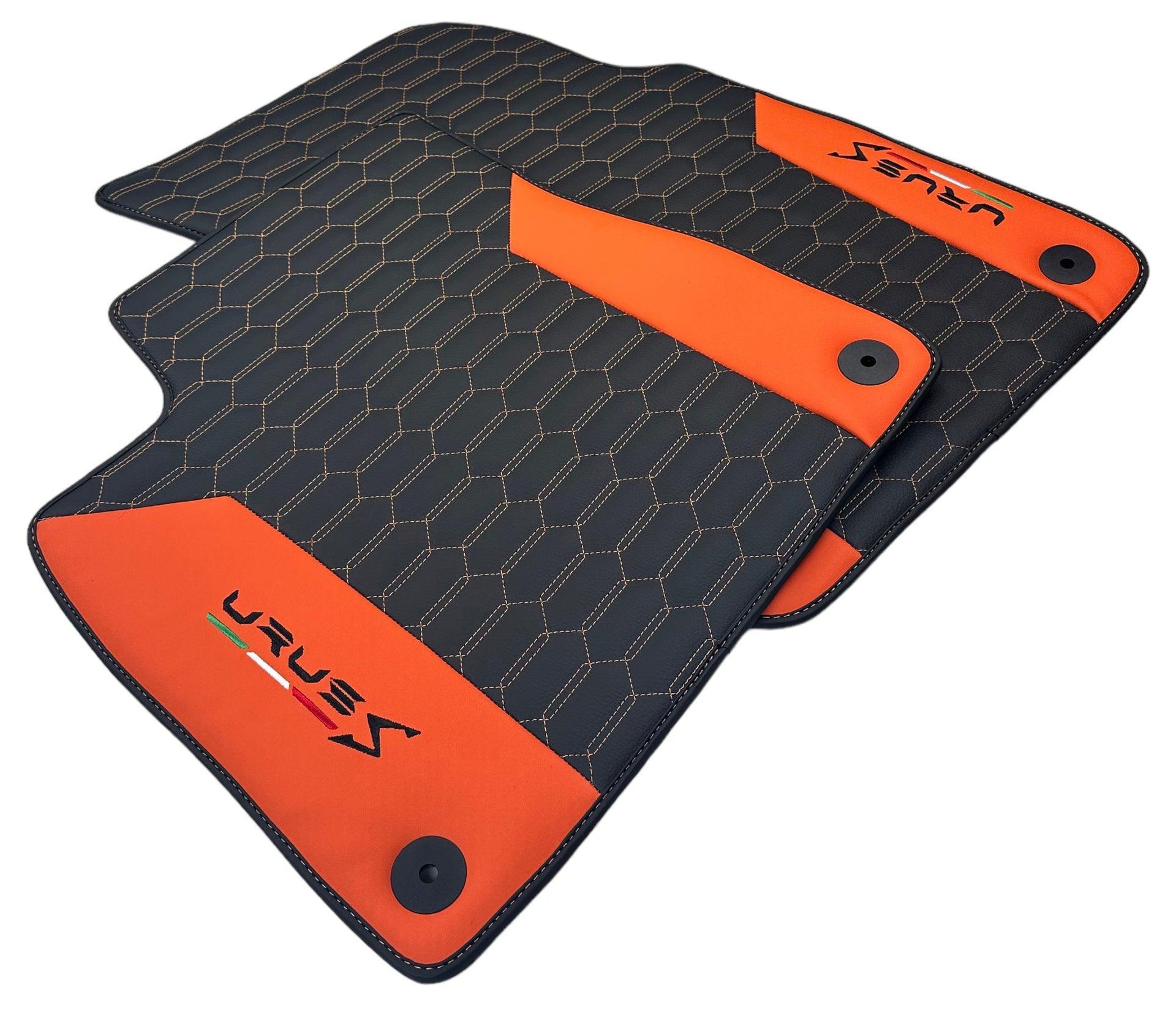 Black Leather Floor Mats For Lamborghini Urus S With Orange Nappa Leather - AutoWin