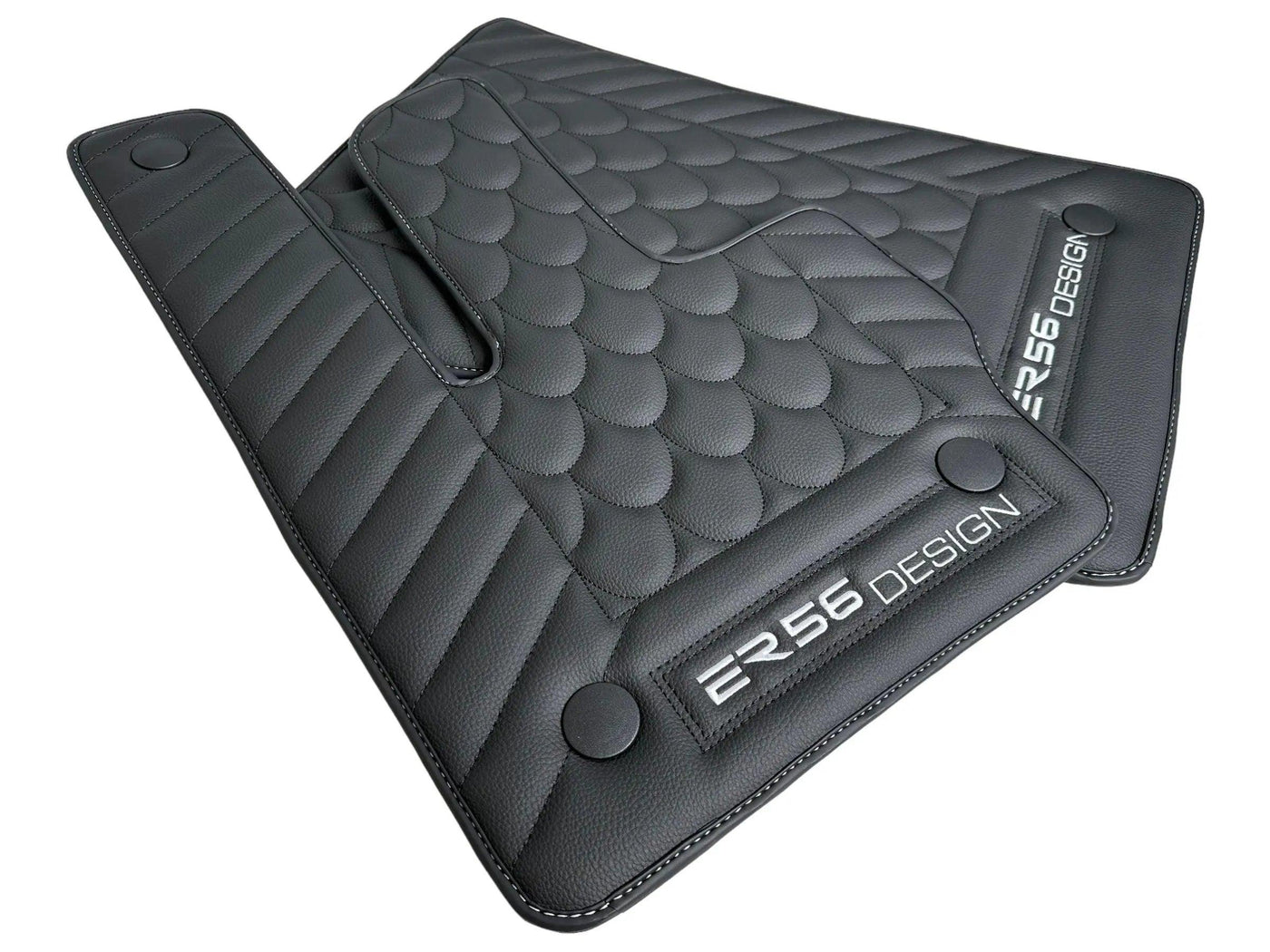 Black Leather Floor Mats For Mercedes-Benz G Class W463 (2008-2018) ER56 Design - AutoWin