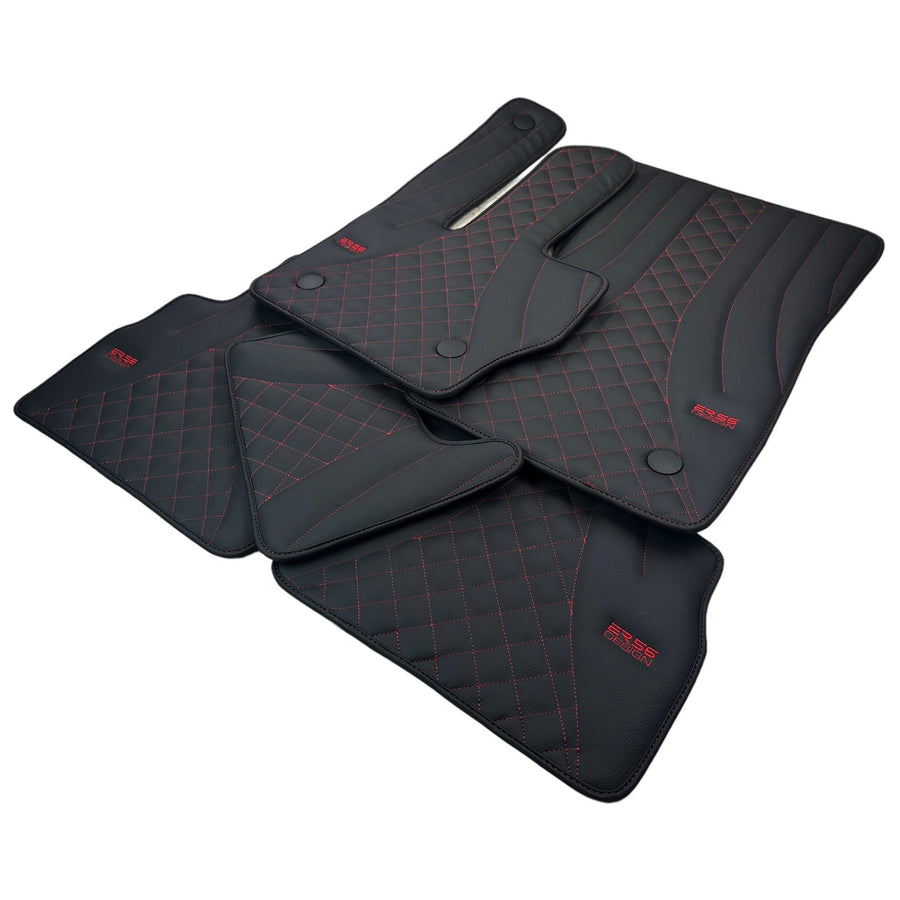 Black Leather Floor Mats for Mercedes-Benz G Class W463 2019-2022 ER56 Design - AutoWin