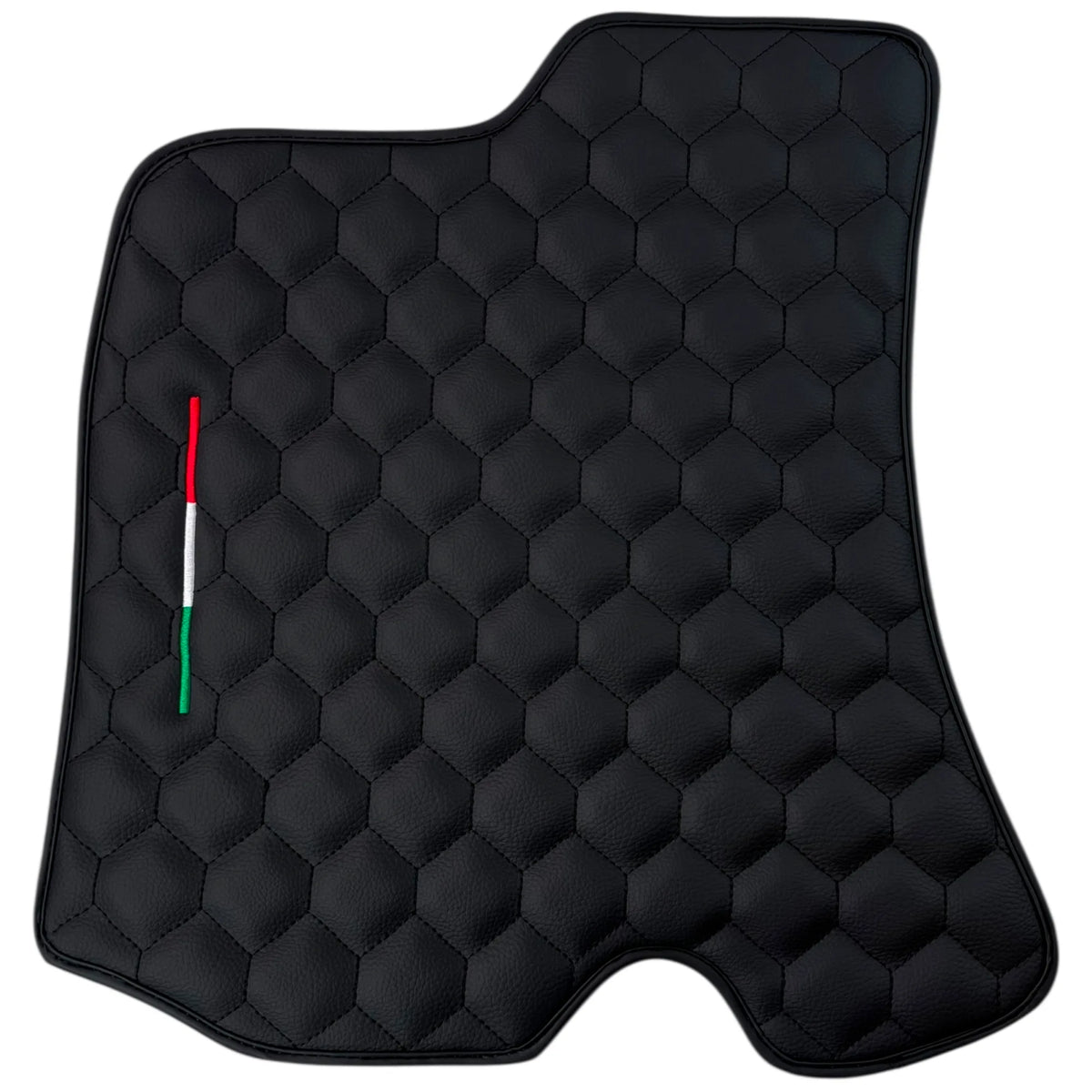 Black Leather Floor Mats with Symmetrical Hex Pattern for Ferrari Roma (2021-2027) with Italian Flag
