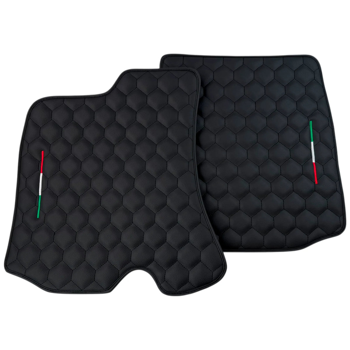 Black Leather Floor Mats with Symmetrical Hex Pattern for Ferrari Roma (2021-2027) with Italian Flag