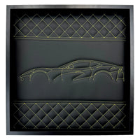 Black Leather Inspired Wall Art: Embroidered Yellow Stitch Luxury Decor