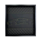 Black Leather Lamborghini Gallardo Inspired Wall Art: Embroidered Yellow Stitch Luxury Decor - AutoWin