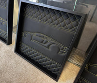 Black Leather Lamborghini Huracan Inspired Wall Art: Embroidered Yellow Stitch Luxury Decor - AutoWin