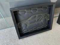 Black Leather Lamborghini Urus Inspired Wall Art: Embroidered Yellow Stitch - AutoWin