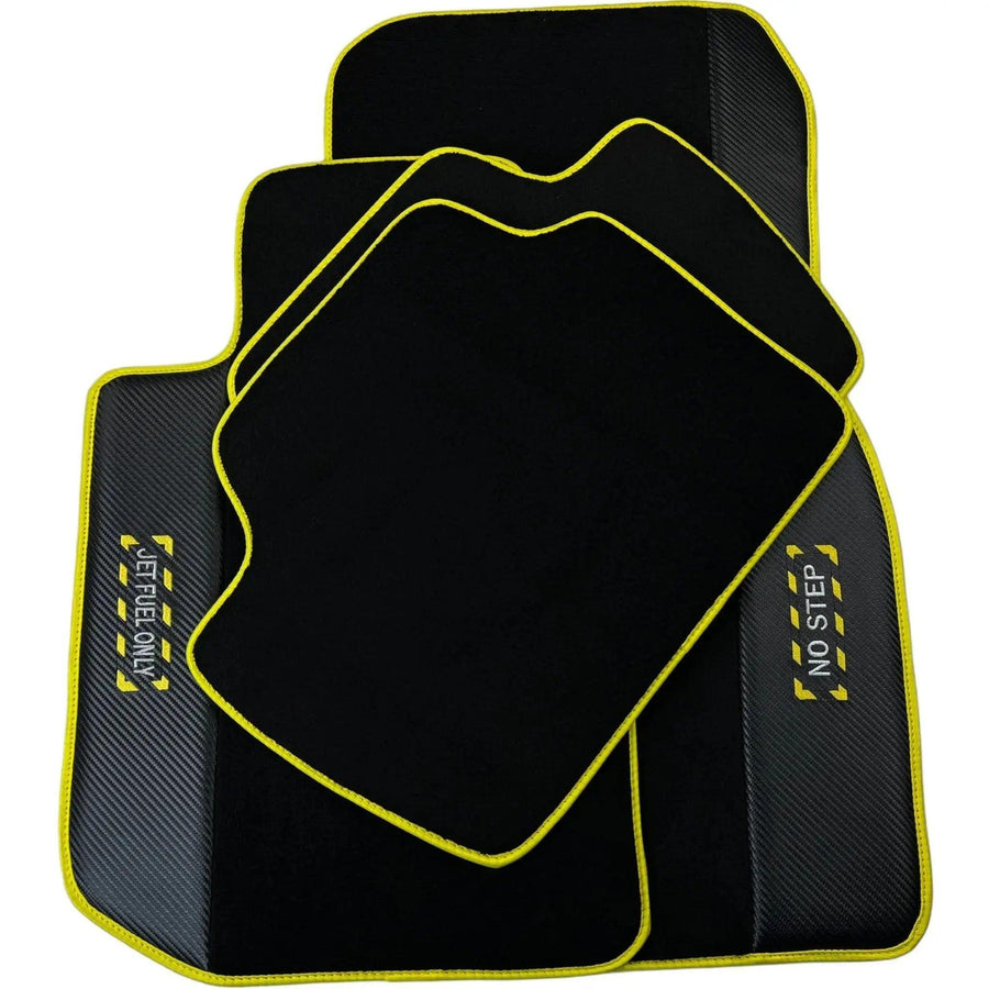 Black Mats For BMW 3 Series E36 4-door Sedan | Fighter Jet Edition | Yellow Trim - AutoWin