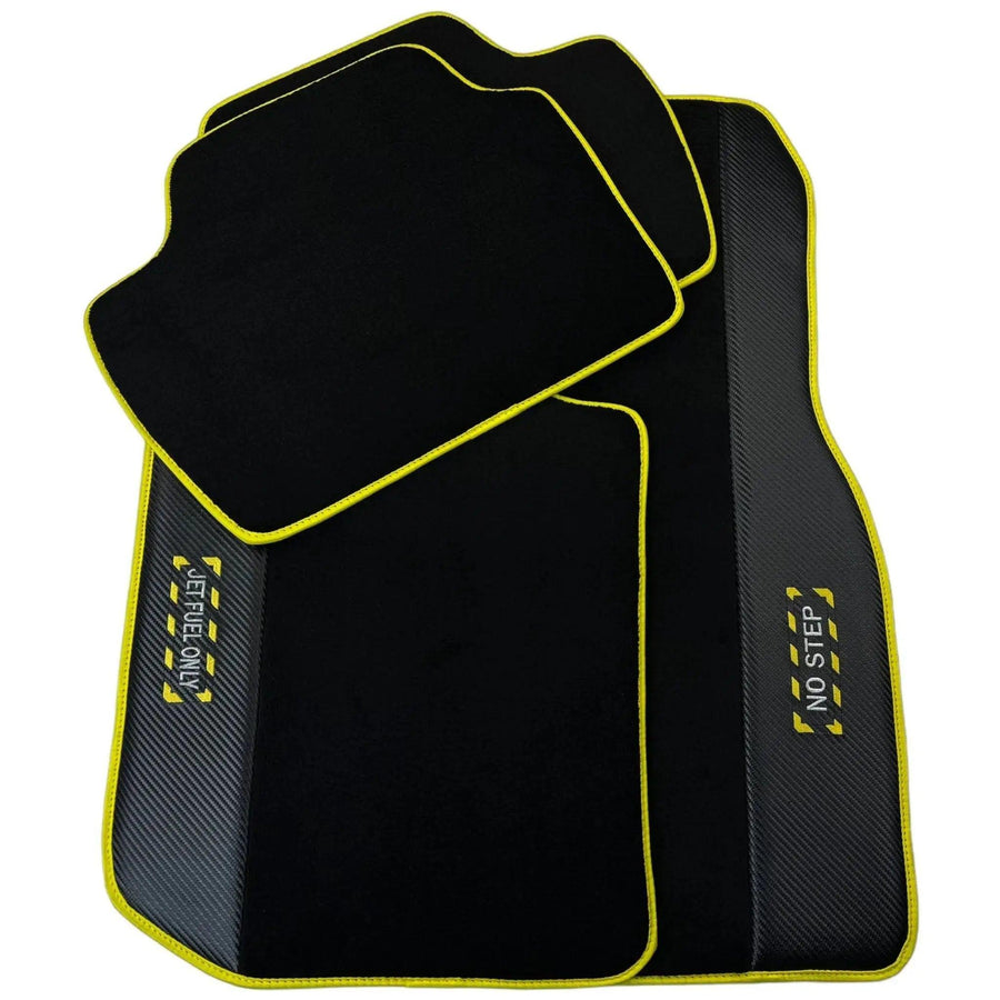 Black Mats For BMW 3 Series E36 4-door Sedan | Fighter Jet Edition | Yellow Trim - AutoWin