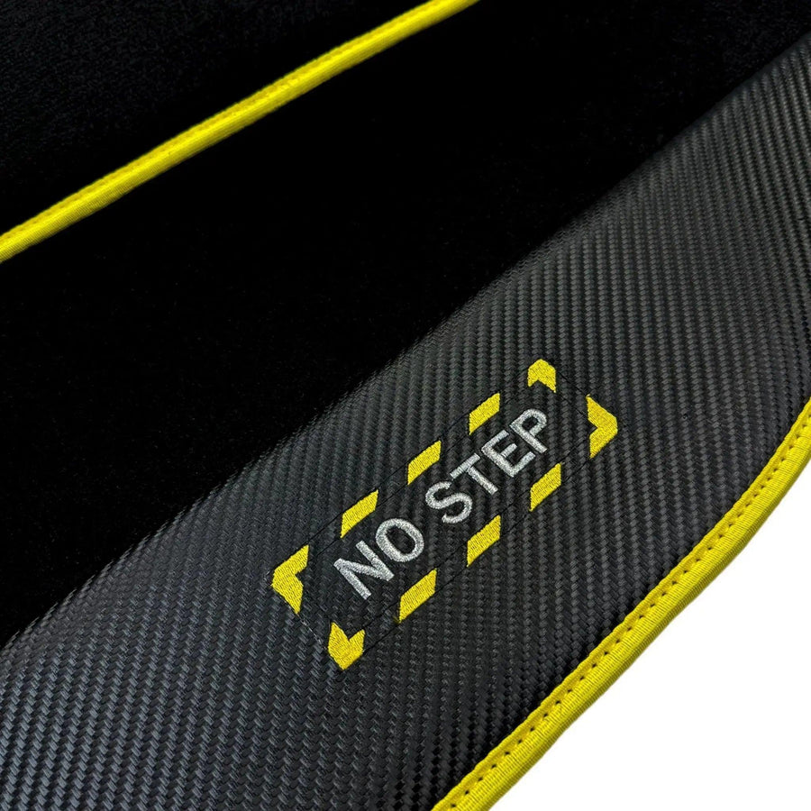 Black Mats For BMW 3 Series E36 4-door Sedan | Fighter Jet Edition | Yellow Trim - AutoWin