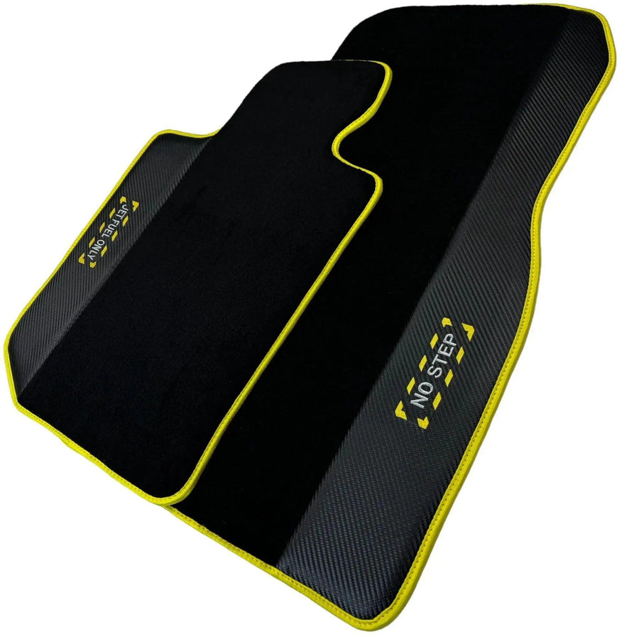 Black Mats For BMW 3 Series E36 4-door Sedan | Fighter Jet Edition | Yellow Trim - AutoWin
