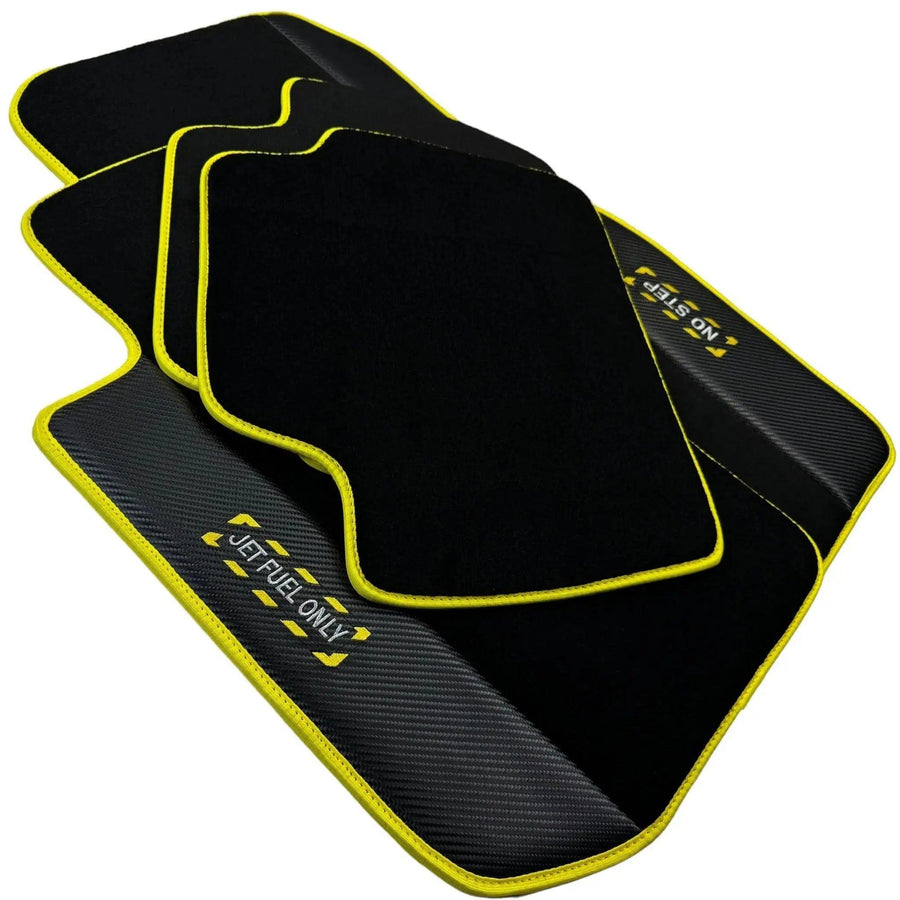 Black Mats For BMW 1 Series F70 | Fighter Jet Edition | Yellow Trim - AutoWin