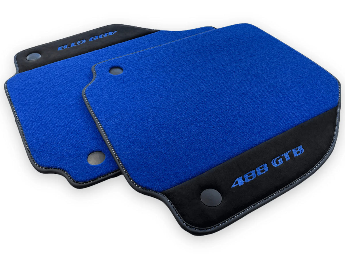 Blue Floor Mats For Ferrari 488 GTB 2016-2022 Carpets With Alcantara Leather - AutoWin