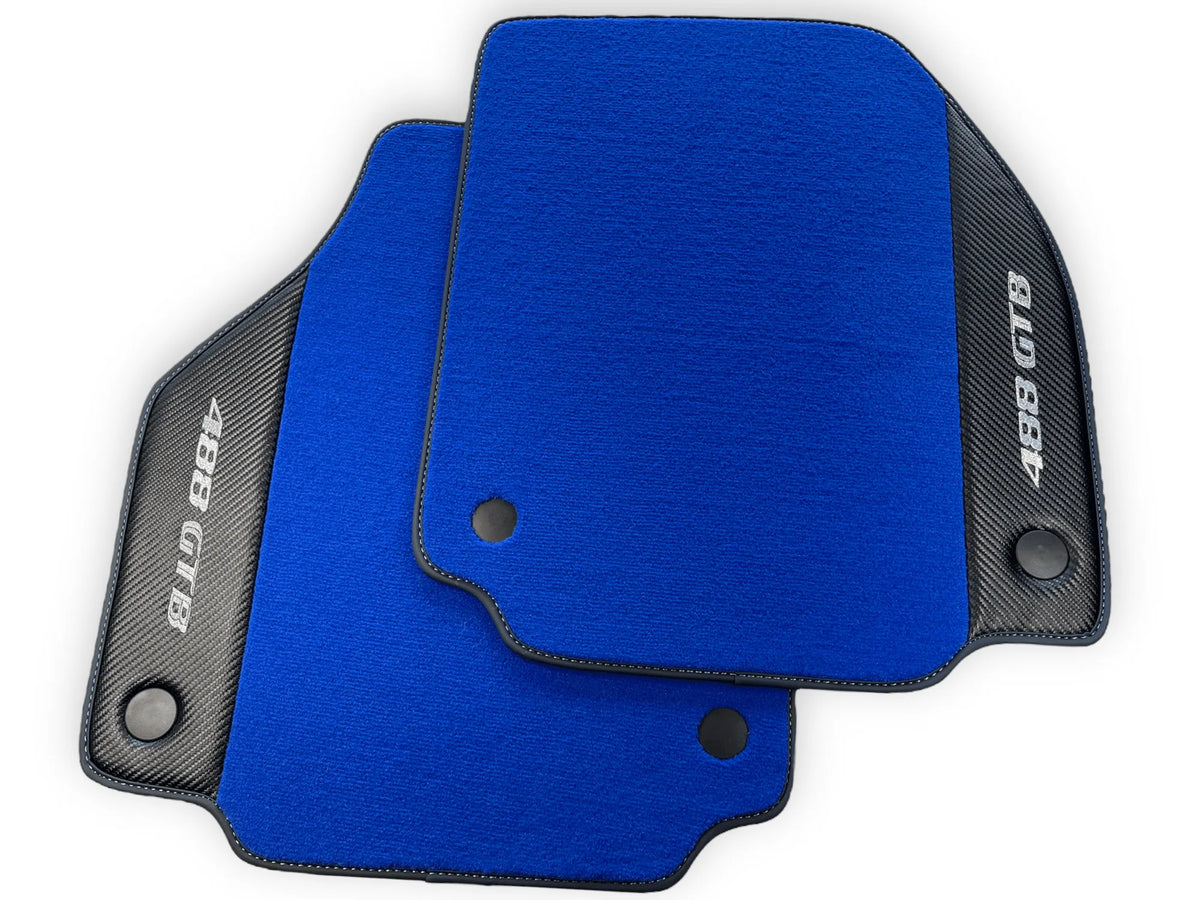 Blue Floor Mats For Ferrari 488 Gtb 2016-2022 Carpets With Carbon Fiber Leather - AutoWin