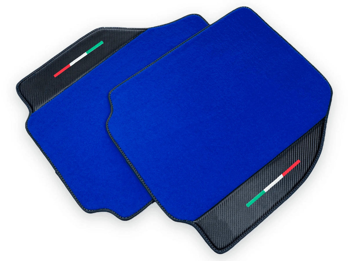 Blue Floor Mats For Ferrari 488 Pista Spider 2019-2021 With Carbon Fiber Leather