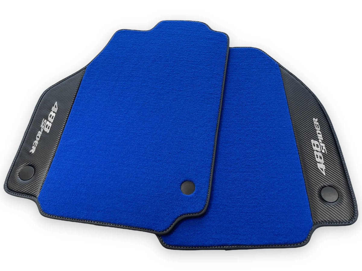 Blue Floor Mats For Ferrari 488 Spider 2015-2022 Carbon Leather - AutoWin