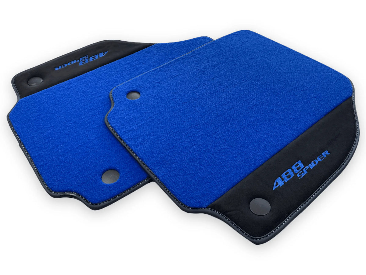 Blue Floor Mats For Ferrari 488 Spider 2015-2022 With Alcantara Leather - AutoWin