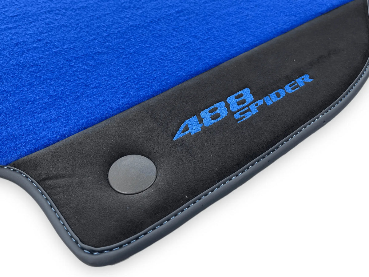 Blue Floor Mats For Ferrari 488 Spider 2015-2022 With Alcantara Leather - AutoWin