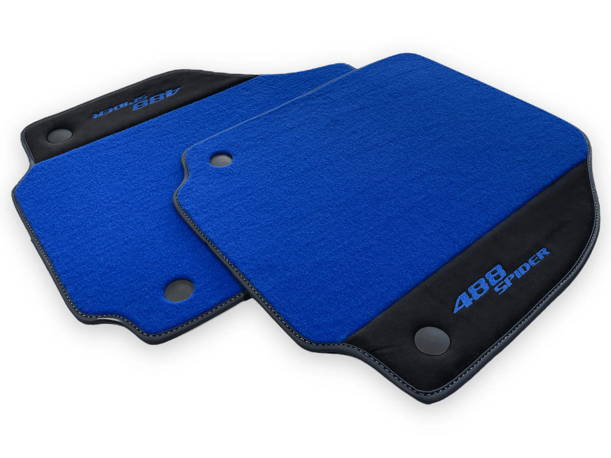 Blue Floor Mats For Ferrari 488 Spider 2015-2022 With Alcantara Leather - AutoWin