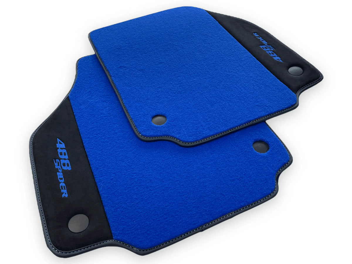 Blue Floor Mats For Ferrari 488 Spider 2015-2022 With Alcantara Leather - AutoWin