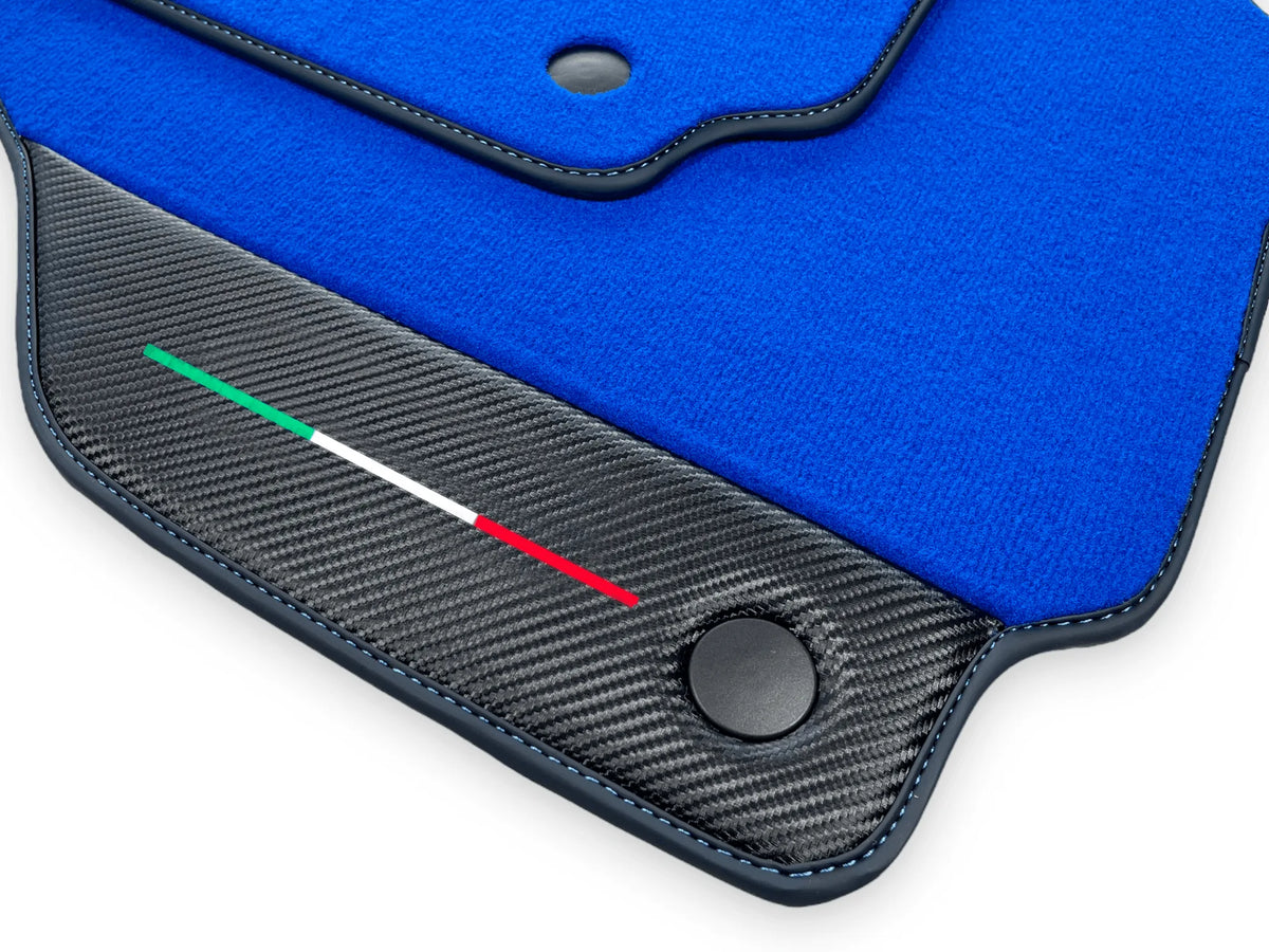 Blue Floor Mats For Ferrari F8 Spider 2019-2022 With Carbon Fiber Leather - AutoWin