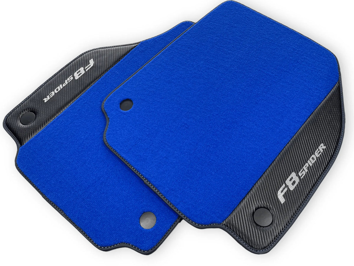 Blue Floor Mats For Ferrari F8 Spider 2019-2022 With Carbon Fiber Leather - AutoWin