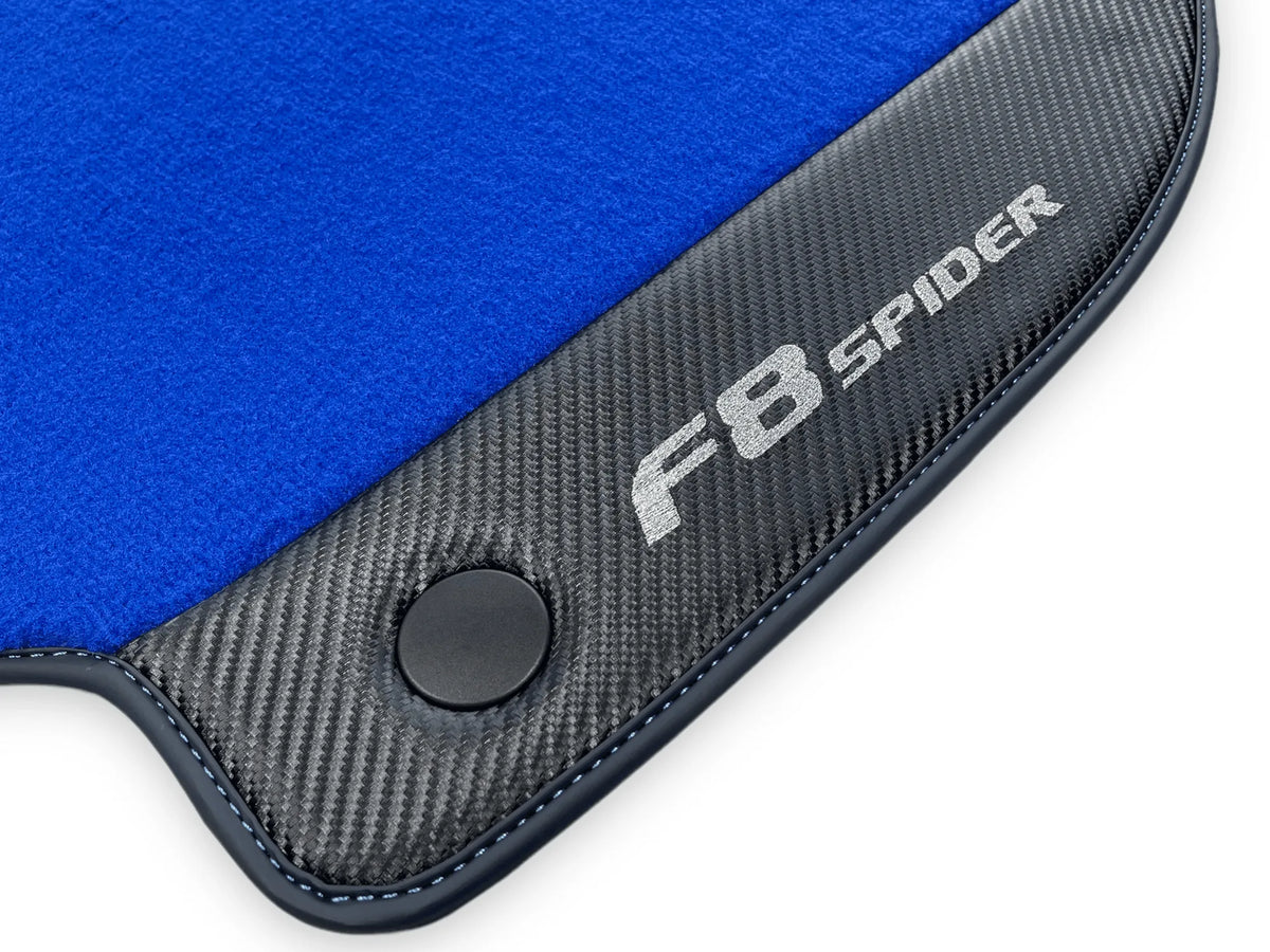 Blue Floor Mats For Ferrari F8 Spider 2019-2022 With Carbon Fiber Leather - AutoWin