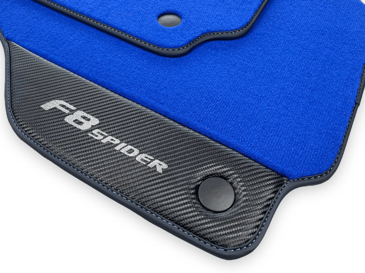 Blue Floor Mats For Ferrari F8 Spider 2019-2022 With Carbon Fiber Leather - AutoWin