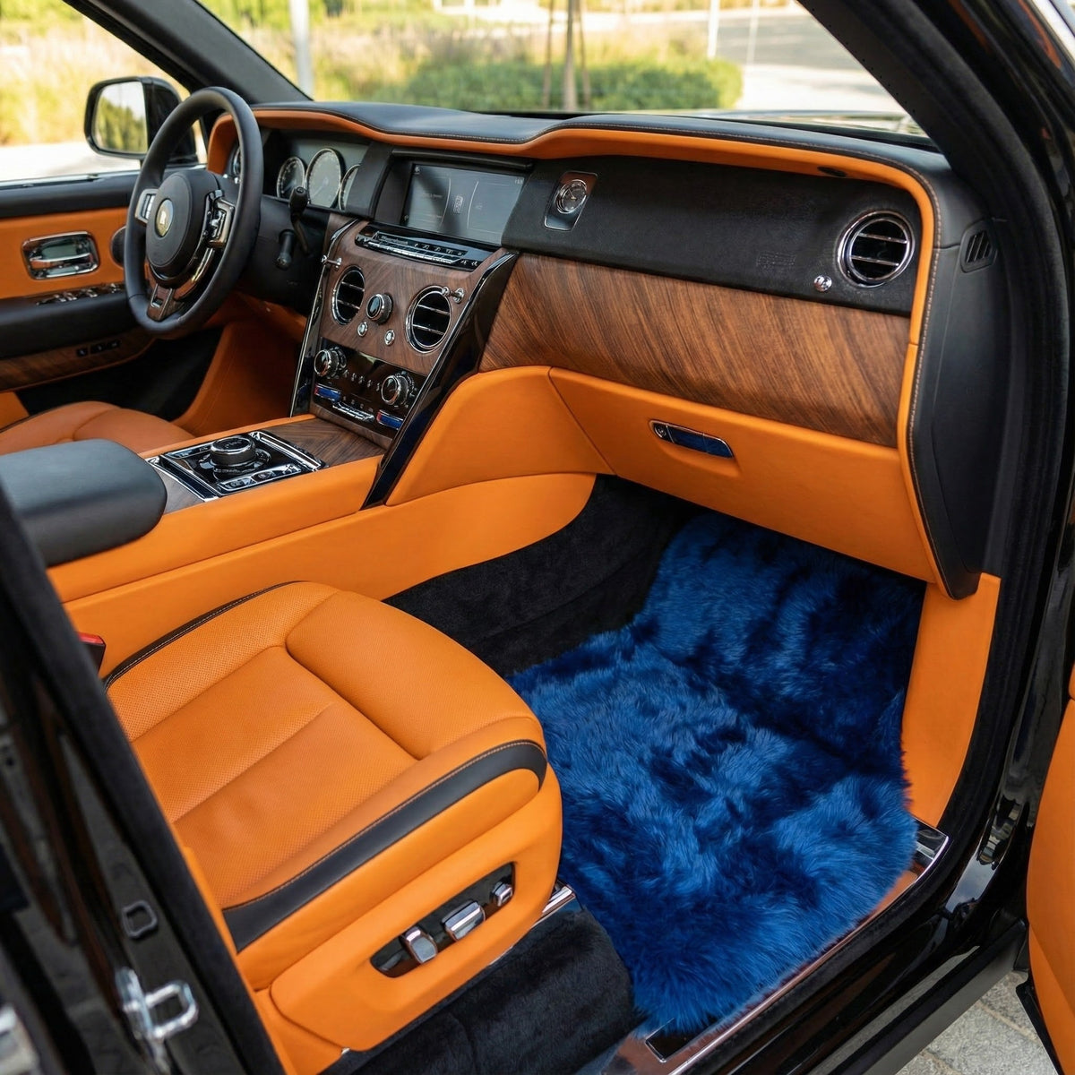 Navy Blue Sheepskin Floor Mats for Rolls Royce Cullinan RR31 (2018-2025) | ER56 Design
