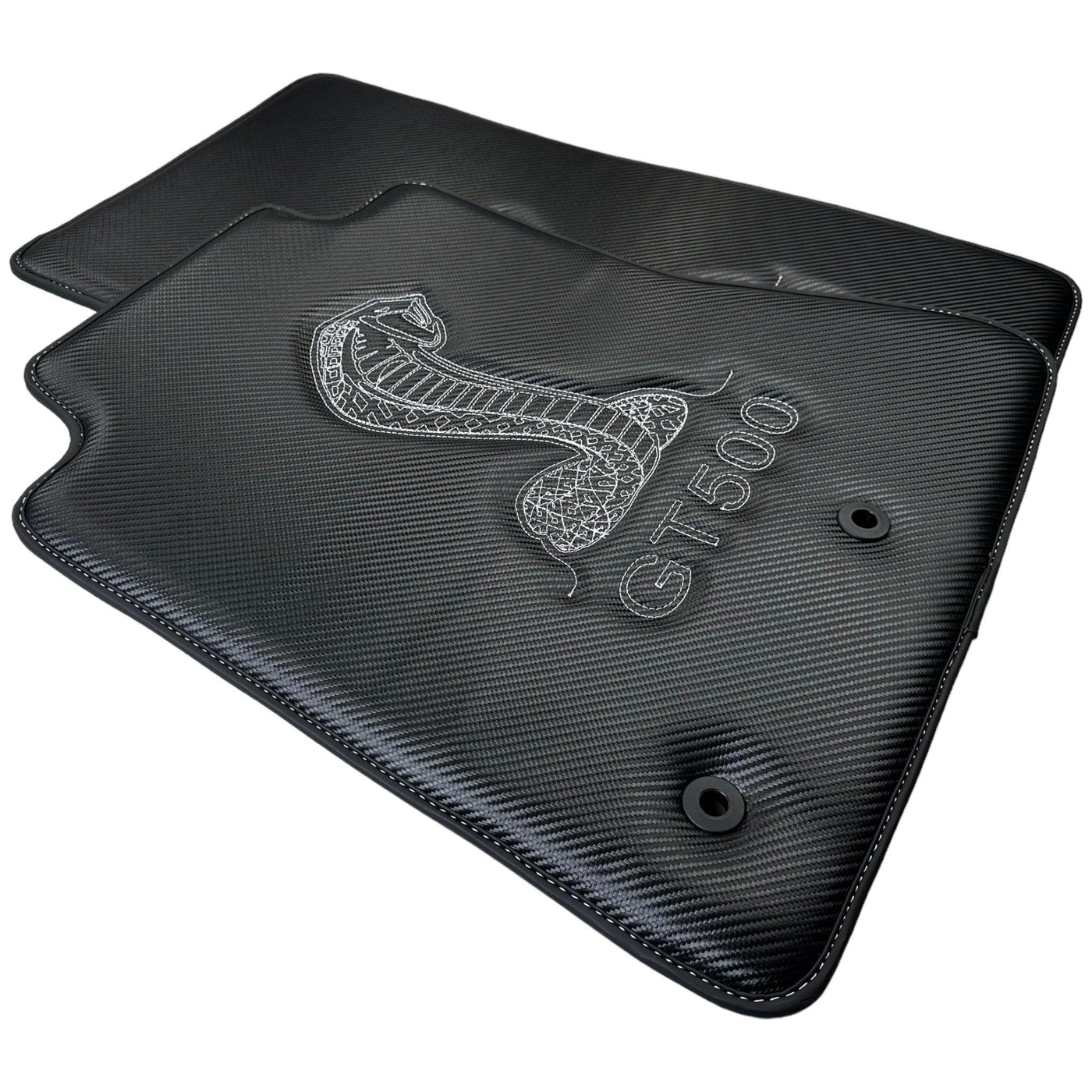Carbon Fiber Floor Mats for Ford Mustang GT500 Shelby (2015-2021) with Cobra Sewing - AutoWin