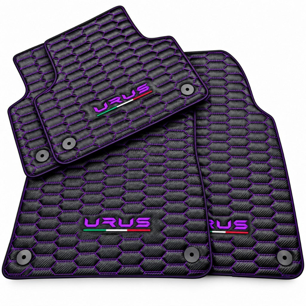 Carbon Fiber Floor Mats for Lamborghini Urus with Purple Stitching