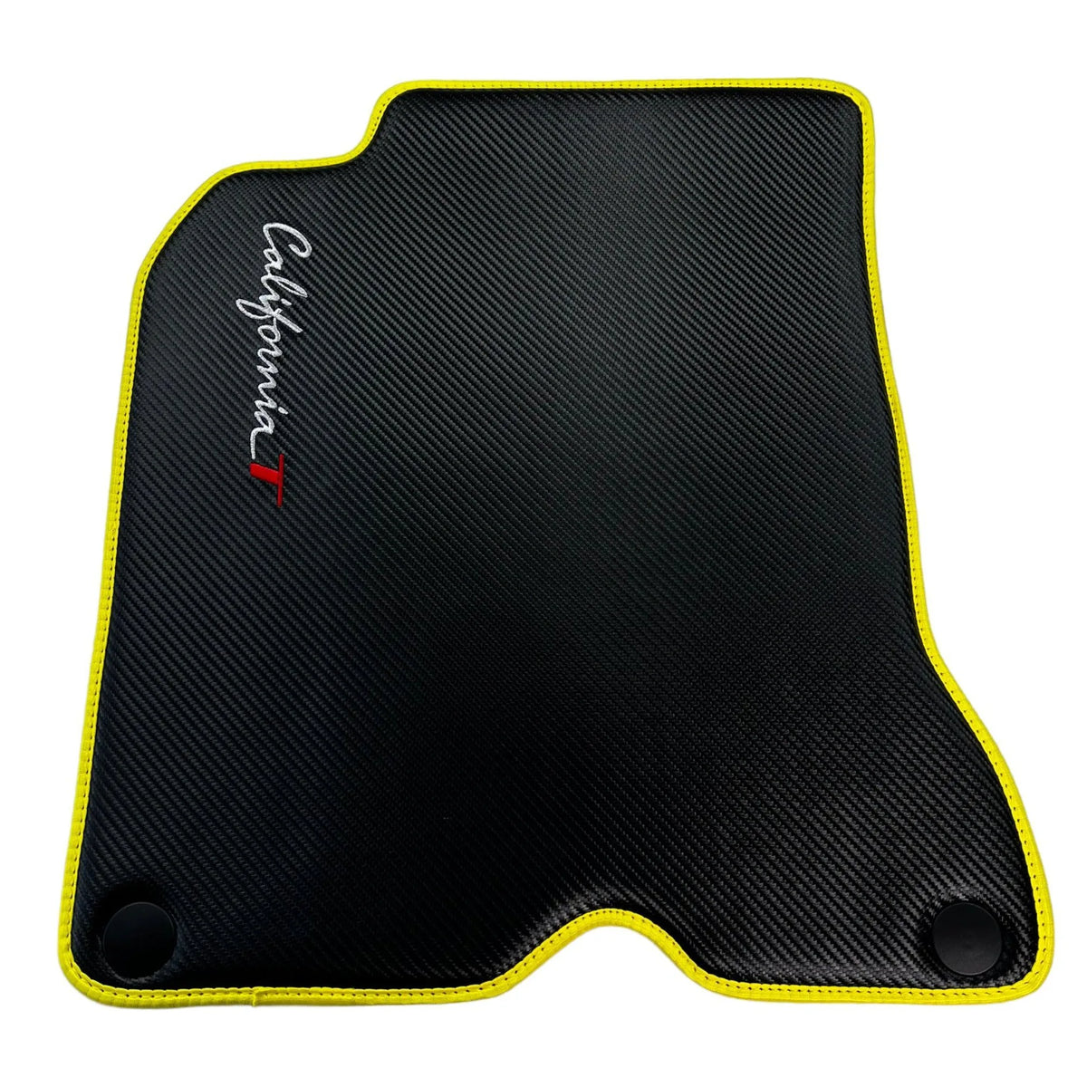 Carbon Fiber Leather Floor Mats For Ferrari California T (2015-2018) with Yellow Trim - AutoWin