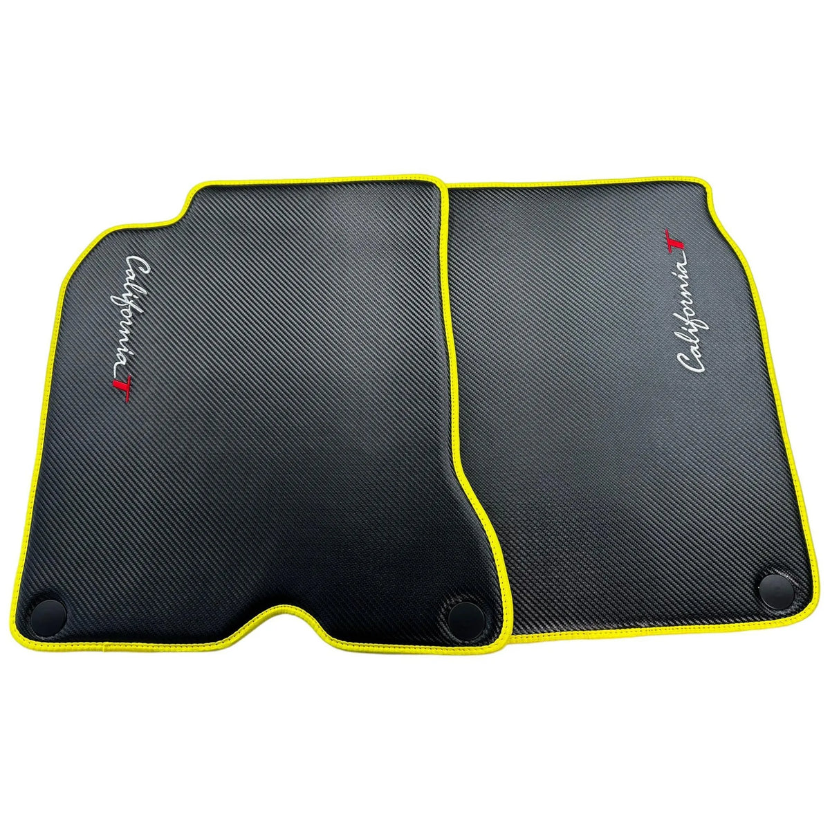 Carbon Fiber Leather Floor Mats For Ferrari California T (2015-2018) with Yellow Trim - AutoWin