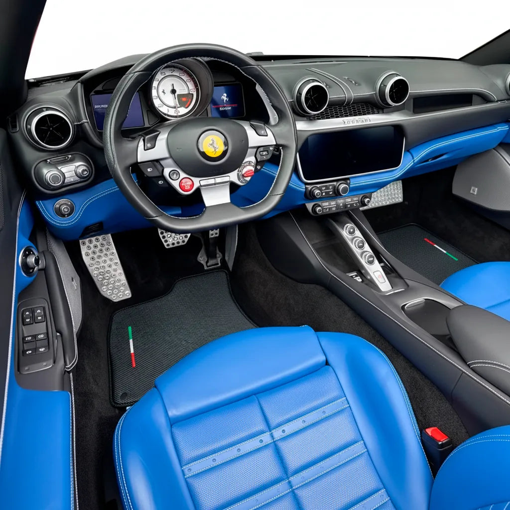 Carbon Fiber Leather Floor Mats For Ferrari Roma (2021-2027)