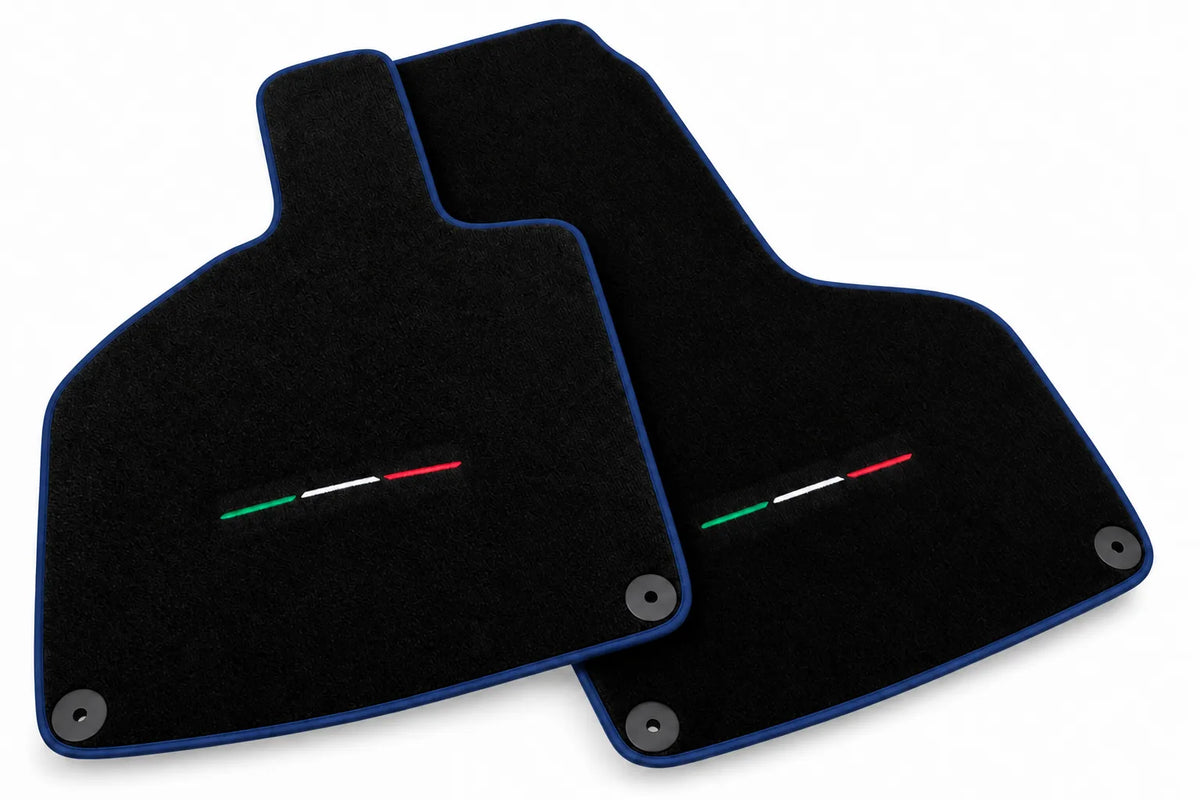 Custom Black Floor Mats for Lamborghini Huracan Sterrato (2023-2024) Dark Blue trim