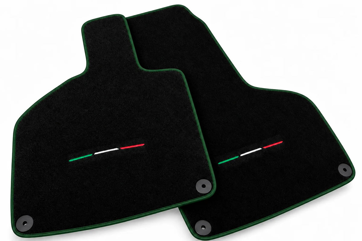 Custom Black Floor Mats for Lamborghini Huracan Sterrato (2023-2024) Dark Green trim