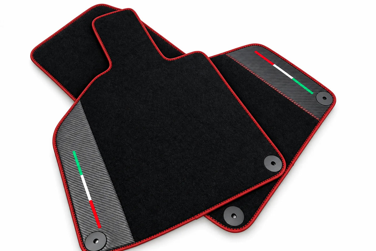 Custom Black Floor Mats for Lamborghini Huracan with Carbon Fiber Leather Red trim